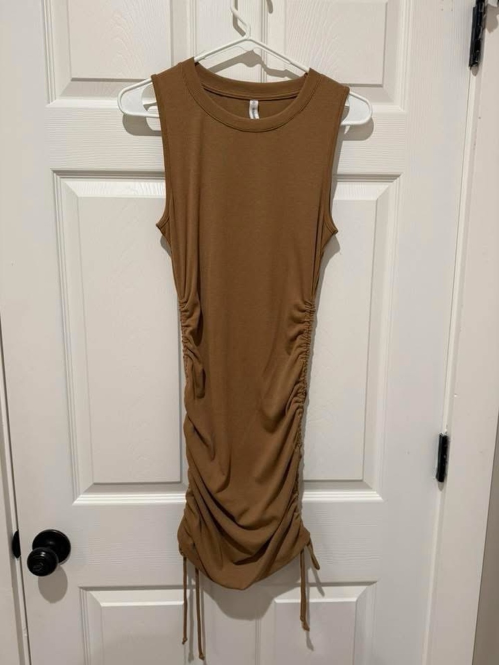 Sleeveless Ruched Bodycon Dress in Brown